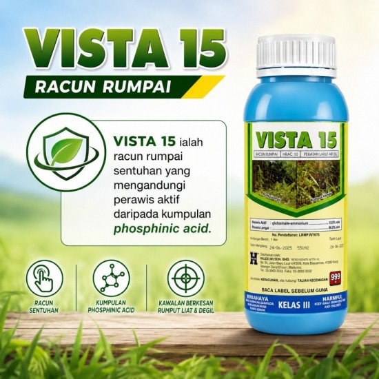 1L Vista 15 Racun Rumput Racun Rumpai Racun Lalang Glufosinate Ammonium 13.5% (Kelas III) 1L Vista 15 Racun Rumput Racun Rumpai Racun Lalang Glufosinate Ammonium 13.5% (Kelas III)