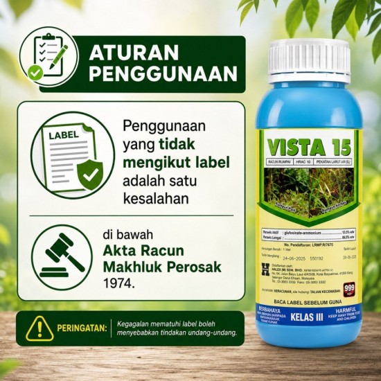 1L Vista 15 Racun Rumput Racun Rumpai Racun Lalang Glufosinate Ammonium 13.5% (Kelas III) 1L Vista 15 Racun Rumput Racun Rumpai Racun Lalang Glufosinate Ammonium 13.5% (Kelas III)