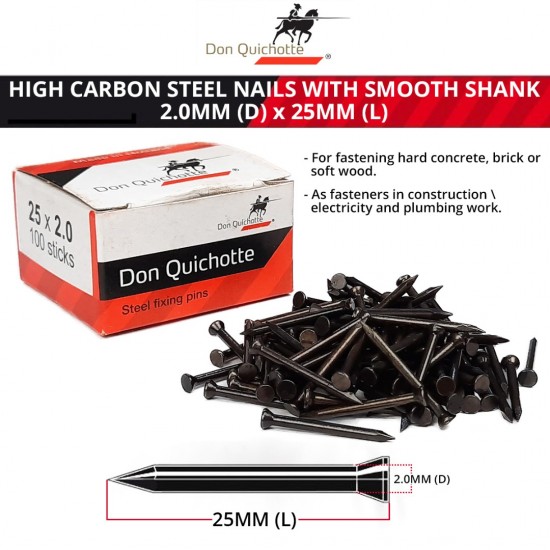 Don Quichotte High Carbon Steel Nails with Smooth Shank 2.0MM (D) x 25MM (L) (100PCS/BOX) Don Quichotte High Carbon Steel Nails with Smooth Shank 2.0MM (D) x 25MM (L) (100PCS/BOX)