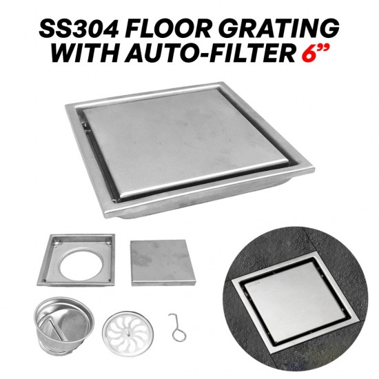 Protech HD Stainless Steel 304 Floor Grating Bathroom 6'' x 6'' With Auto-Filter (Square 6-AF) Protech HD Stainless Steel 304 Floor Grating Bathroom 6'' x 6'' With Auto-Filter (Square 6-AF)