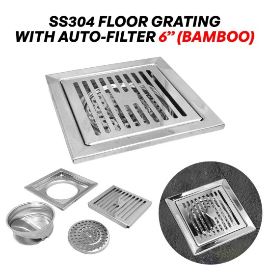 Protech HD Stainless Steel 304 Floor Grating Bathroom 6'' x 6'' With Auto-Filter (Bamboo 6-AF) Protech HD Stainless Steel 304 Floor Grating Bathroom 6'' x 6'' With Auto-Filter (Bamboo 6-AF)