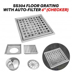 Protech HD Stainless Steel 304 Floor Grating Bathroom 6'' x 6'' With Auto-Filter (Checker 6-AF)