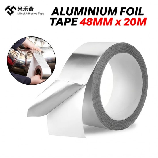 Mileqi Single Sided Aluminium Foil Duct Tape Waterproof Strong Adhesive 2'' 48MM (W) x 20M (L) x 0.1MM (T) - Silver Mileqi Single Sided Aluminium Foil Duct Tape Waterproof Strong Adhesive 2'' 48MM (W) x 20M (L) x 0.1MM (T) - Silver