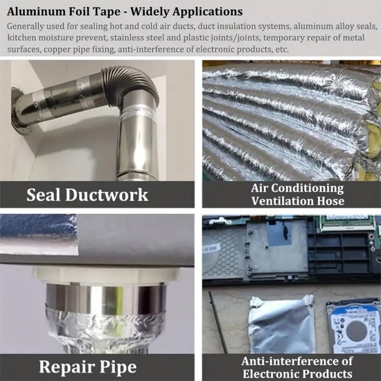 Mileqi Single Sided Aluminium Foil Duct Tape Waterproof Strong Adhesive 2'' 48MM (W) x 20M (L) x 0.1MM (T) - Silver Mileqi Single Sided Aluminium Foil Duct Tape Waterproof Strong Adhesive 2'' 48MM (W) x 20M (L) x 0.1MM (T) - Silver