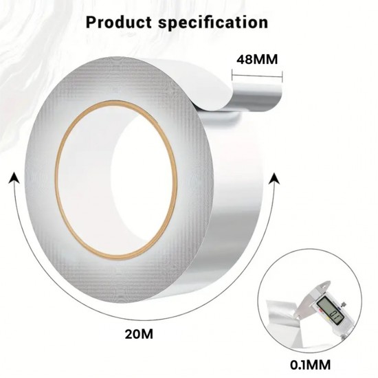 Mileqi Single Sided Aluminium Foil Duct Tape Waterproof Strong Adhesive 2'' 48MM (W) x 20M (L) x 0.1MM (T) - Silver Mileqi Single Sided Aluminium Foil Duct Tape Waterproof Strong Adhesive 2'' 48MM (W) x 20M (L) x 0.1MM (T) - Silver