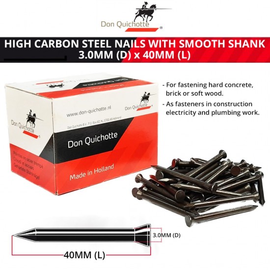 Don Quichotte High Carbon Steel Nails with Smooth Shank 3.0MM (D) x 40MM (L) (100PCS/BOX) Don Quichotte High Carbon Steel Nails with Smooth Shank 3.0MM (D) x 40MM (L) (100PCS/BOX)