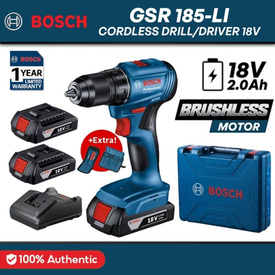 Bosch GSR 185-LI Cordless Brushless Drill/Driver 18V 2.0Ah (06019K30L2) Bosch GSR 185-LI Cordless Brushless Drill/Driver 18V 2.0Ah (06019K30L2)