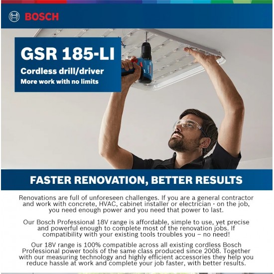 Bosch GSR 185-LI Cordless Brushless Drill/Driver 18V 2.0Ah (06019K30L2) Bosch GSR 185-LI Cordless Brushless Drill/Driver 18V 2.0Ah (06019K30L2)