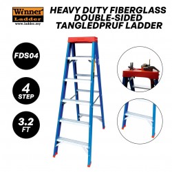 Winner FDS04 Heavy Duty Fiberglass Double-Sided TanglePruf Ladder 4 Step 0.98M/3.2FT
