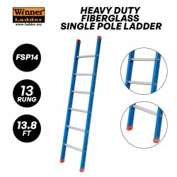 Winner FSP14 Heavy Duty Fiberglass Single Pole Ladder 13 Rung 4.21M/13.8FT
