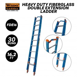 Winner FDE16 Heavy Duty Fiberglass Double Extension Ladder 30 Rung 4.94M/16.2FT