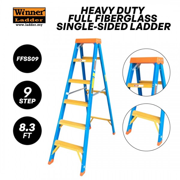 Winner FFSS09 Heavy Duty Full Fiberglass Single-Sided Ladder 9 Step 2 ...