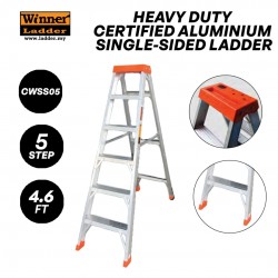 Winner CWSS05 Heavy Duty Certified Aluminium Single-Sided Ladder 5 Step 1.40M/4.6FT