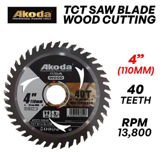 Akoda ATCT110040 TCT Saw Blade 4" 110MM (D) x 20MM (BD) Akoda ATCT110040 TCT Saw Blade 4" 110MM (D) x 20MM (BD)