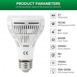 SANSI 15W ECO LED Grow Light Bulb 4000K Daylight Full Spectrum E27 And Sunlight White Grow Light Lamp For Indoor Garden Houseplants/Greenhouse SANSI 15W ECO LED Grow Light Bulb 4000K Daylight Full Spectrum E27 And Sunlight White Grow Light Lamp For Indoor Garden Houseplants/Greenhouse