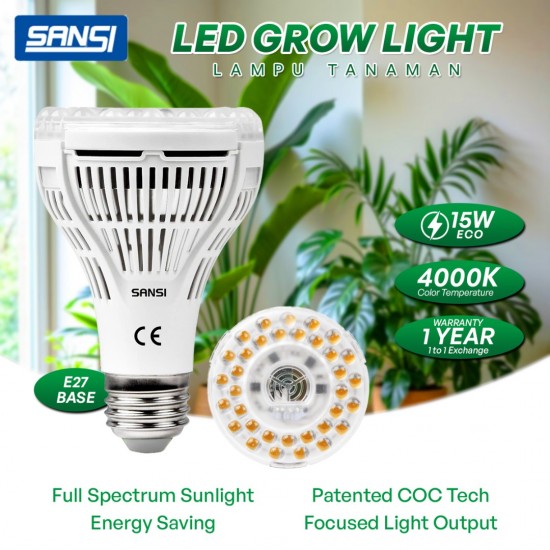 SANSI 15W ECO LED Grow Light Bulb 4000K Daylight Full Spectrum E27 And Sunlight White Grow Light Lamp For Indoor Garden Houseplants/Greenhouse SANSI 15W ECO LED Grow Light Bulb 4000K Daylight Full Spectrum E27 And Sunlight White Grow Light Lamp For Indoor Garden Houseplants/Greenhouse
