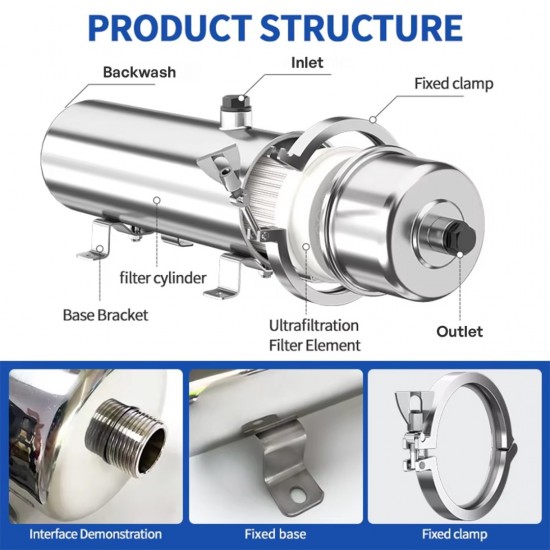 Home Store SUS304 Stainless Steel Whole House PVDF Ultrafiltration Membrane Drinking Water Purifier Water Filter System 6000L - Eco Horizontal