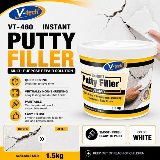 V-Tech VT-460 Instant Putty Filler 500G/1.5KG - White V-Tech VT-460 Instant Putty Filler 500G/1.5KG - White