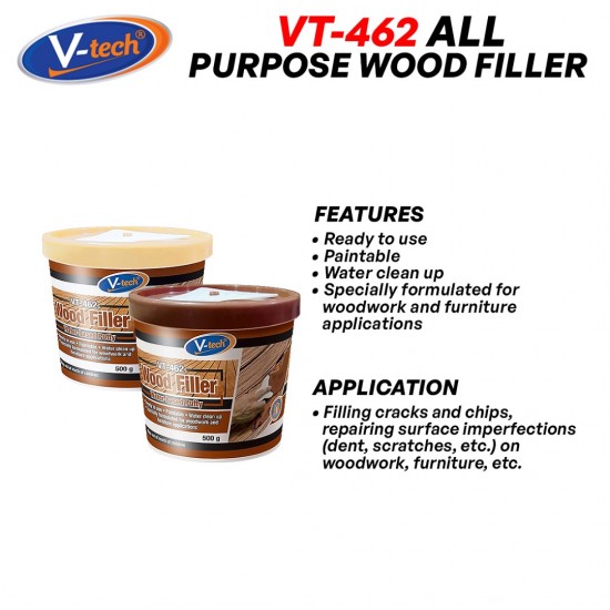 V-Tech VT-462 All Purpose Wood Filler 500GM - Natural/Brown V-Tech VT-462 All Purpose Wood Filler 500GM - Natural/Brown