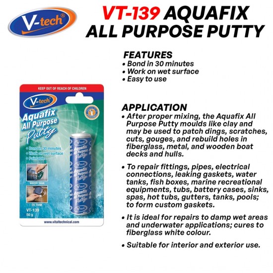 V-Tech VT-139 Aquafix All Purpose Putty 50G V-Tech VT-139 Aquafix All Purpose Putty 50G
