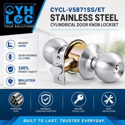 CYH "SUICCO" CYCL-V5871SS/ET Stainless Steel Cylindrical Door Knob Lockset