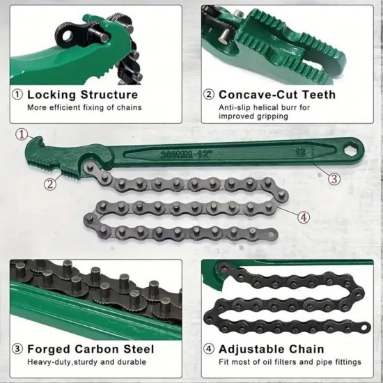 CN 'FQ12' Heavy Duty Oil Filtration Chain Spanner Wrench 300MM 12'' CN 'FQ12' Heavy Duty Oil Filtration Chain Spanner Wrench 300MM 12''
