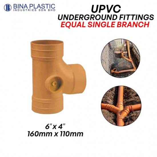 Bina Plastic UPVC Underground Fittings Equal Single Branch 6" x 4" 160MM x 110MM
