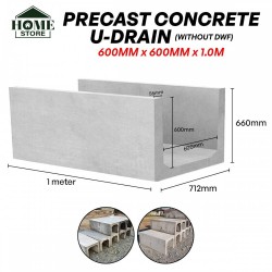 Precast Concrete U-Drain Without Dry Weather Flow 600MM x 600MM x 1.0M