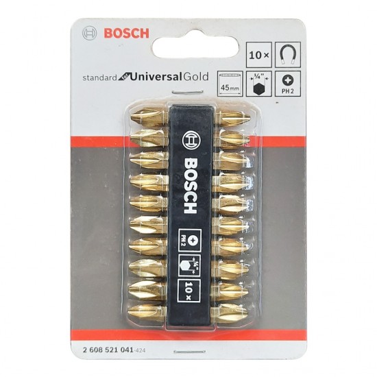 Bosch 10PCS Gold Magnetic Screwdriver Bits PH2-45mm - 2608521041