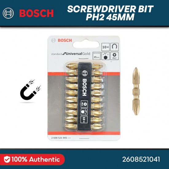 Bosch 10PCS Gold Magnetic Screwdriver Bits PH2-45mm - 2608521041