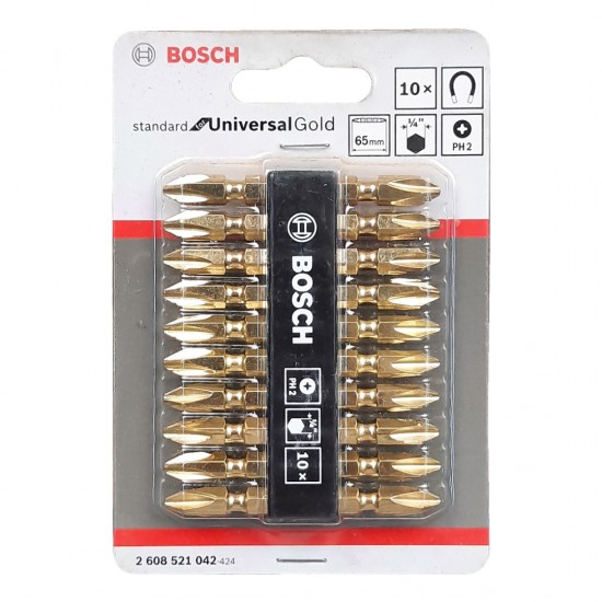 Bosch 10PCS Gold Magnetic Screwdriver Bits PH2-65mm - 2608521042