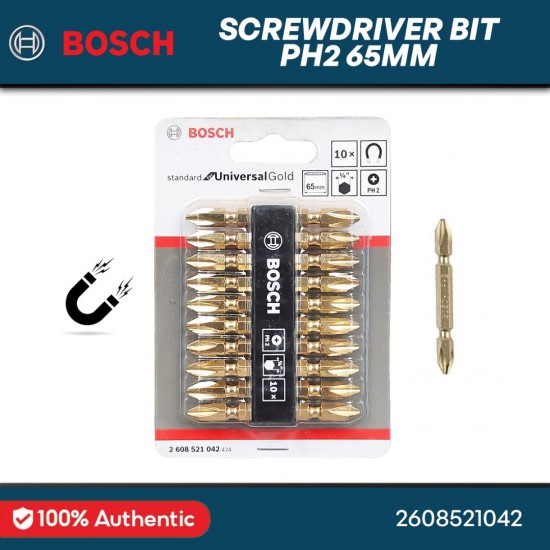 Bosch 10PCS Gold Magnetic Screwdriver Bits PH2-65mm - 2608521042