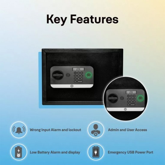 Yale Stellar 250/DB2 Biometric Safe Locker Fingerprint, PIN access, Manual Key, USB Port For Emergency 16.7Litres Yale Stellar 250/DB2 Biometric Safe Locker Fingerprint, PIN access, Manual Key, USB Port For Emergency 16.7Litres