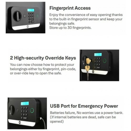 Yale Stellar 250/DB2 Biometric Safe Locker Fingerprint, PIN access, Manual Key, USB Port For Emergency 16.7Litres Yale Stellar 250/DB2 Biometric Safe Locker Fingerprint, PIN access, Manual Key, USB Port For Emergency 16.7Litres