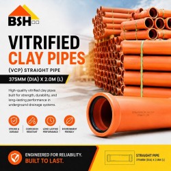 BSH Vitrified Clay Pipes (VCP) Straight Pipe 375MM (DIA) x 2.0M (L)