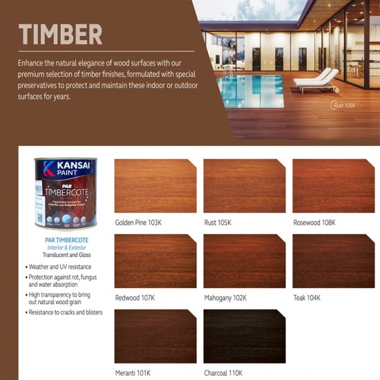 Kansai Paint Par Timbercote Alkyd-Based Varnish For Interior & Exterior Wood Timber 5L Kansai Paint Par Timbercote Alkyd-Based Varnish For Interior & Exterior Wood Timber 5L