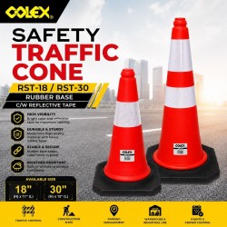 Colex RST-18 / RST-30 Rubber Base Safety Traffic Cone C/W Reflective Tape
