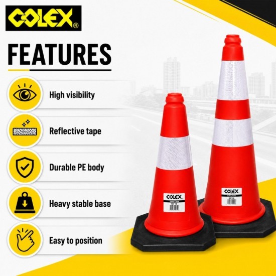 Colex RST-18 / RST-30 Rubber Base Safety Traffic Cone C/W Reflective Tape Colex RST-18 / RST-30 Rubber Base Safety Traffic Cone C/W Reflective Tape