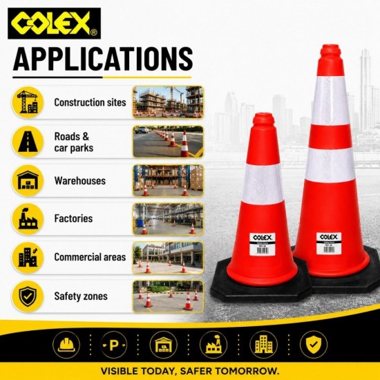 Colex RST-18 / RST-30 Rubber Base Safety Traffic Cone C/W Reflective Tape Colex RST-18 / RST-30 Rubber Base Safety Traffic Cone C/W Reflective Tape