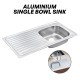 Sweet Home Aluminium Single Bowl Sink 18'' (W) x 42'' (L)
