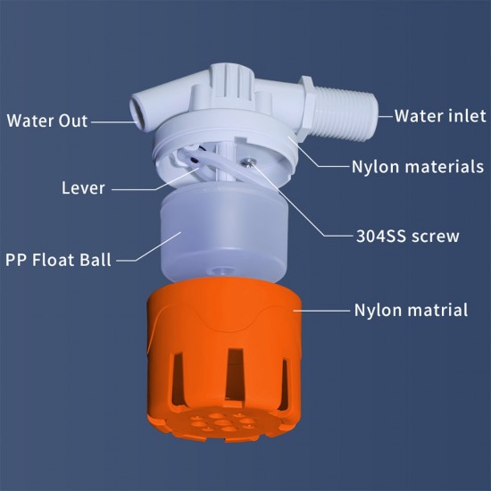 Home Store Eco Automatic Water Level Control Float Valve Top/Side Inlet Nylon + PP (Polypropylene) 1/2'', 3/4'', 1'' - Orange