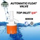 Home Store Eco Automatic Water Level Control Float Valve Top/Side Inlet Nylon + PP (Polypropylene) 1/2'', 3/4'', 1'' - Orange
