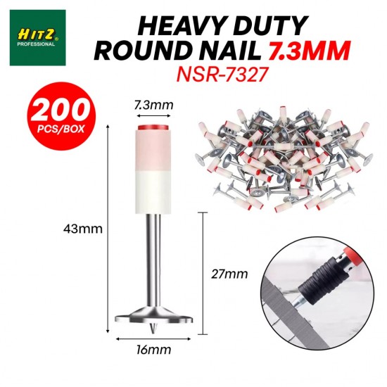 Hitz NSR-7327 Heavy Duty Round Nail 16MM (D) x 27MM (L) x 7.3MM (NS) - 200PCS/BOX Hitz NSR-7327 Heavy Duty Round Nail 16MM (D) x 27MM (L) x 7.3MM (NS) - 200PCS/BOX