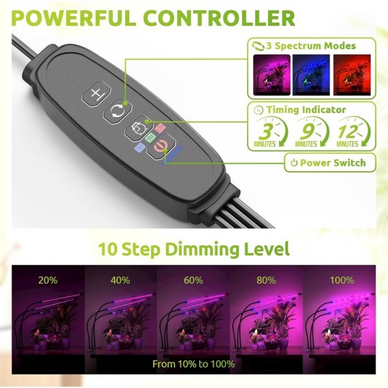 Home Store 'ILED' #AK0511 20W Adjustable 2-Tube Clip-On Light Holder Flexible Clip Clamp Indoor Plant LED Grow Light Red & Blue Spectrum
