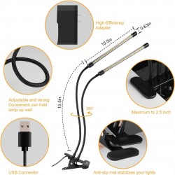 Home Store 'ILED' #AK0513 20W Adjustable 2-Tube Clip-On Light Holder Flexible Clip Clamp Indoor Plant LED Grow Light Full Spectrum