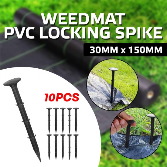 Home Store Weedmat PVC Locking Spike Peg 30MM (D) x 150MM 6'' (L) Black - 10PCS
