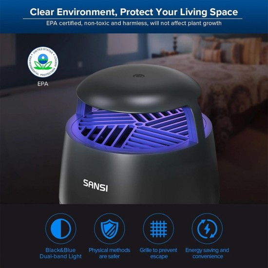 SANSI C23YC002 Fruit Fly Traps for Indoors Home Gnat Traps House with Suction, Bug Zapper Indoor Mosquito Zapper with 5pcs Sticky Glue Boards