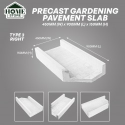 Home Store Type 3 Right Precast Vegetable Gardening Pavement Slab With Reinforcement Y10CQ Steel Bar & Fibre Strand 450MM (W) x 900MM (L) x 150MM (H)