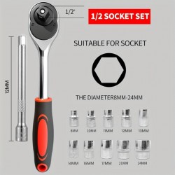CN 'Tianfeng Tools' 1/2'' High Torque Ratchet Socket Wrench Chrome Vanadium 12PCS SET
