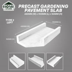 Home Store Type 2 Left Precast Vegetable Gardening Pavement Slab With Reinforcement Y10CQ Steel Bar & Fibre Strand 450MM (W) x 900MM (L) x 150MM (H)